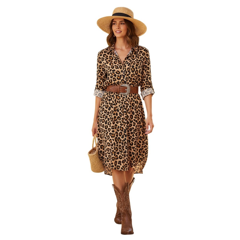 Emily Phillips Nashville 100% Linen‎ Leopard Shirt Dress Sz 5 M $325 Made in USA
